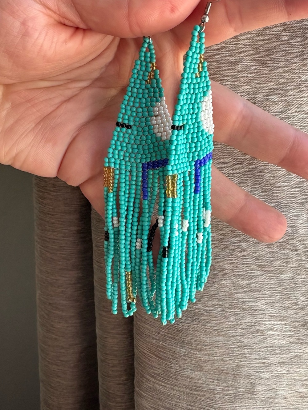 Handmade Turquoise Beaded Fringe Earrings